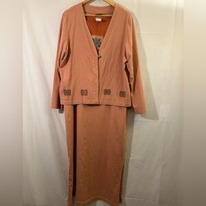 Vintage Blue Cactus Orange Maxi Sleeveless Dress with Jacket Size XL